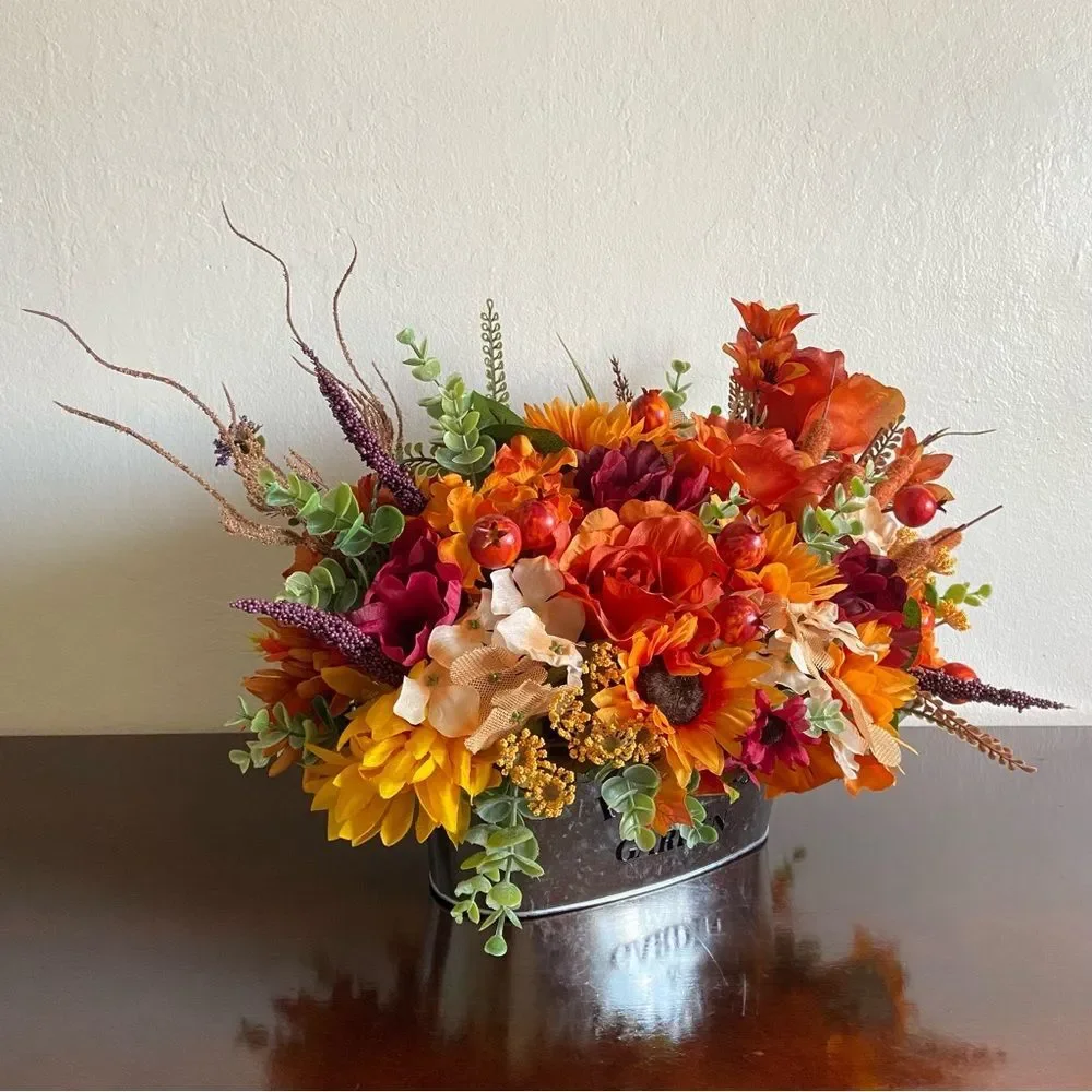 Faux Floral Bouquet With Orange Roses/Sunflowers